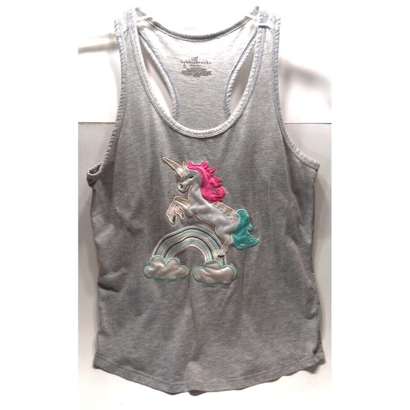 Bobbie Brooks Unicorn Rainbow Tank Small Pink Blue Racerback Sleepwear Gray - Picture 1 of 5